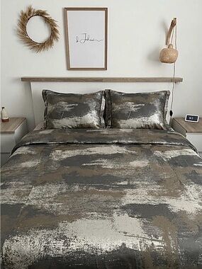 Neutral Brushstroke Duvet Cover Set - Modern Gray & Taupe